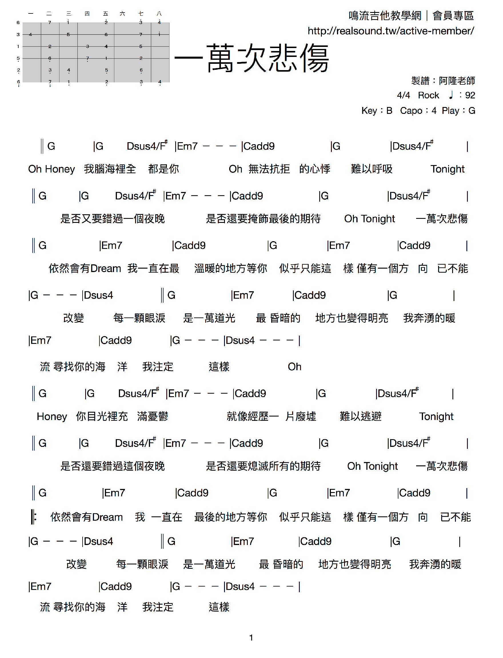 一萬次悲傷吉他譜