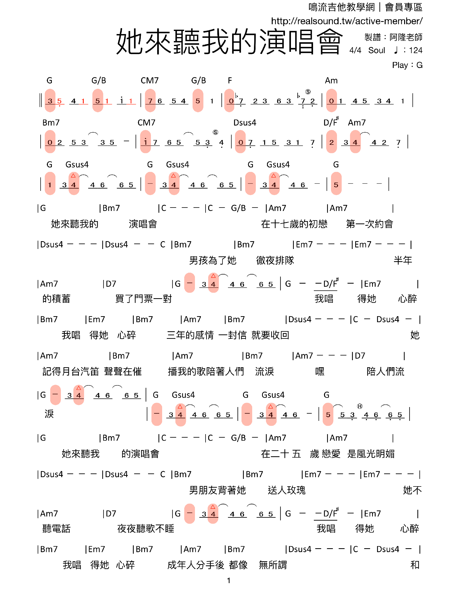 她來聽我的演唱會吉他譜