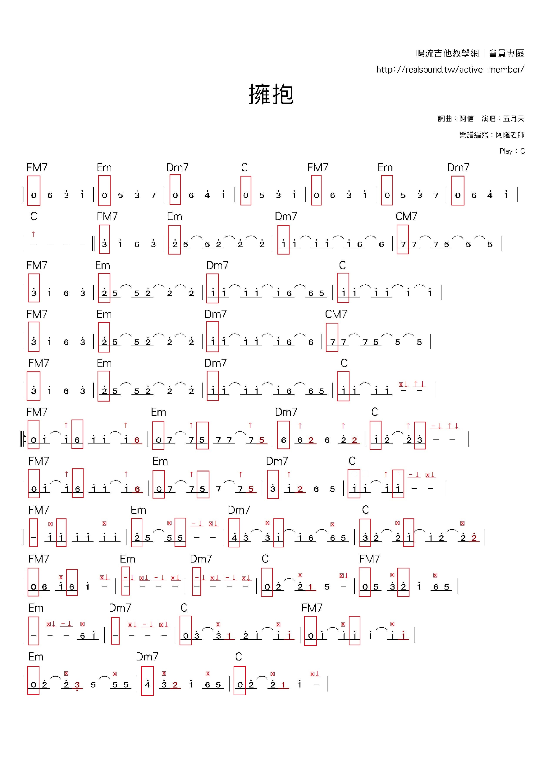 擁抱吉他譜