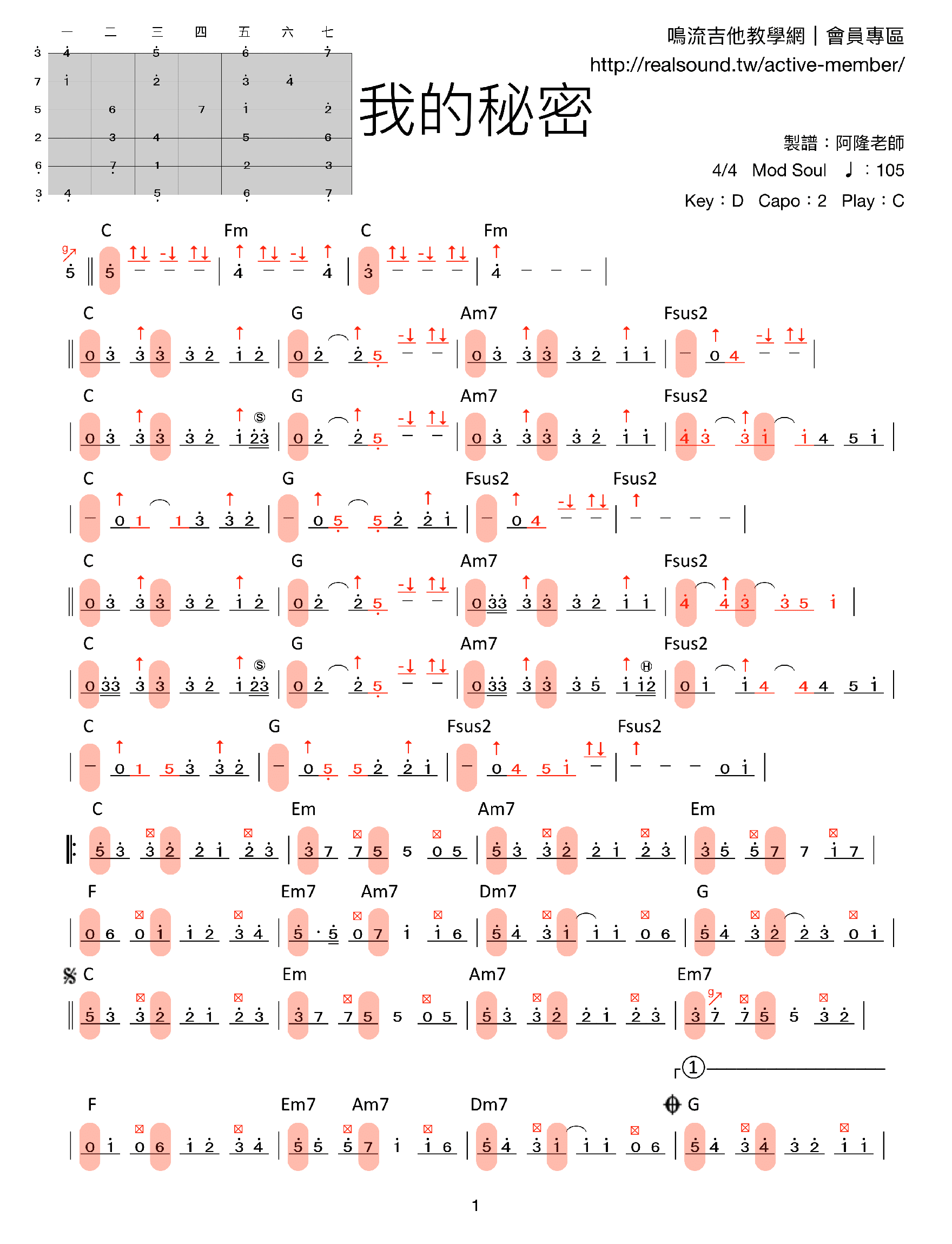 我的秘密-吉他譜