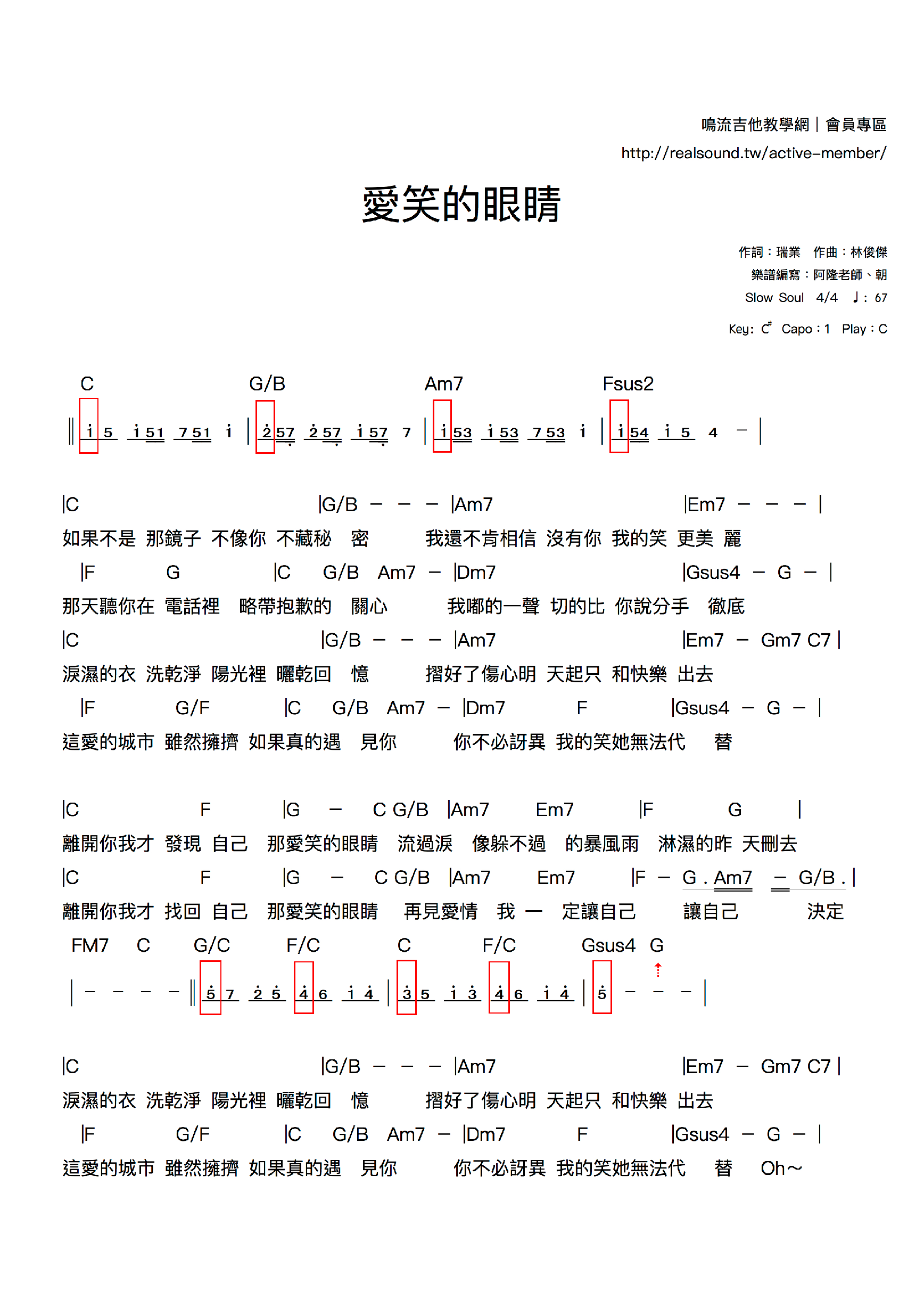 愛笑的眼睛-吉他譜