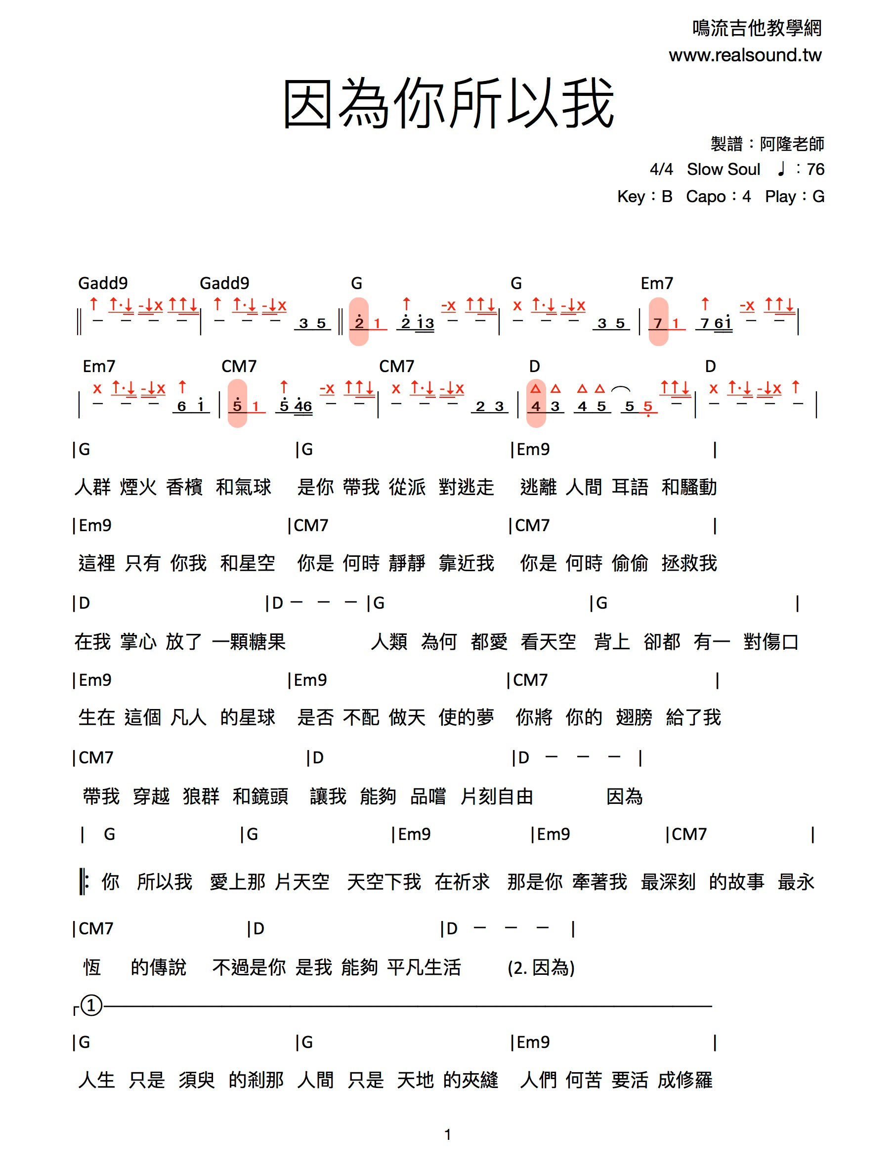 因為你所以我吉他譜