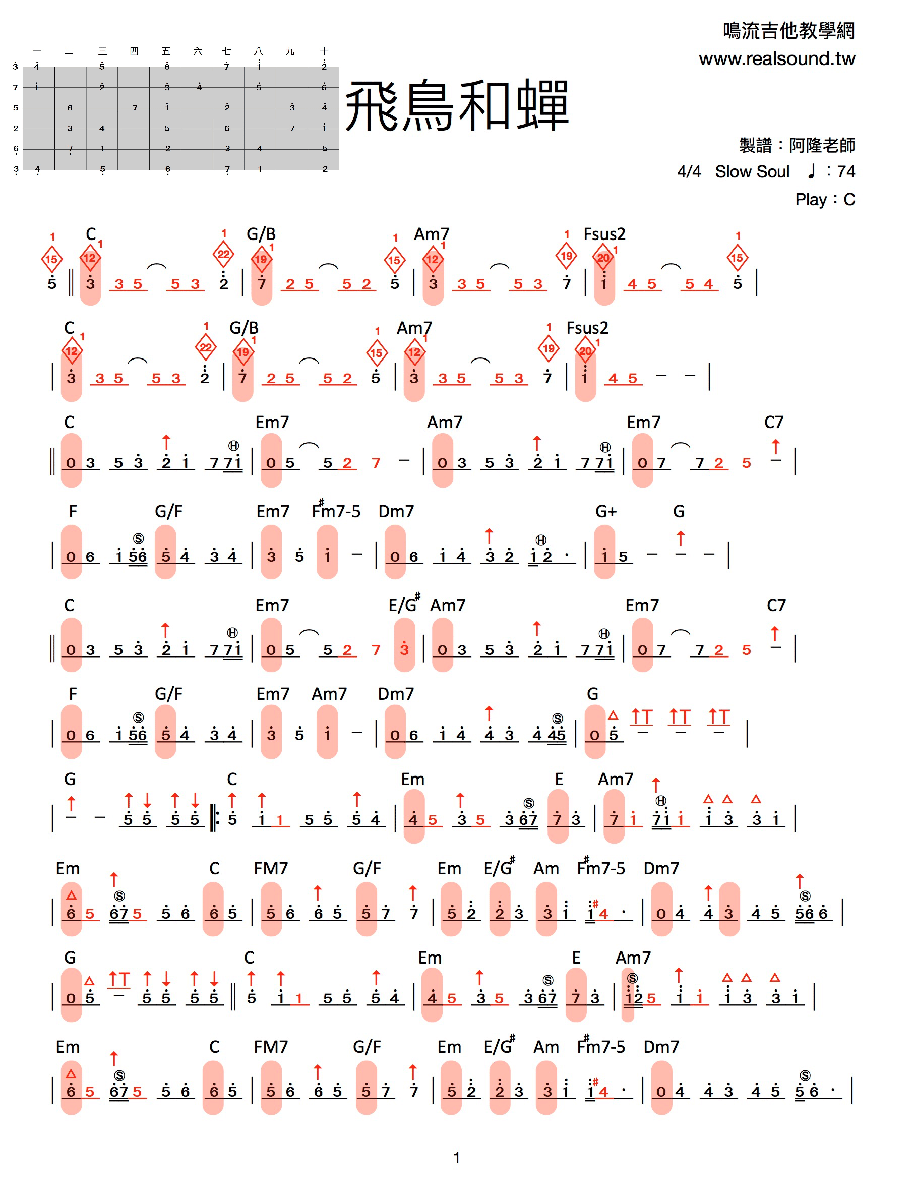飛鳥和蟬-吉他譜