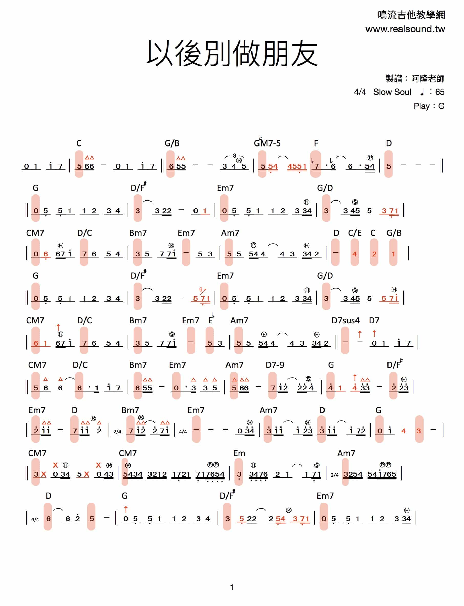以後別做朋友-吉他譜