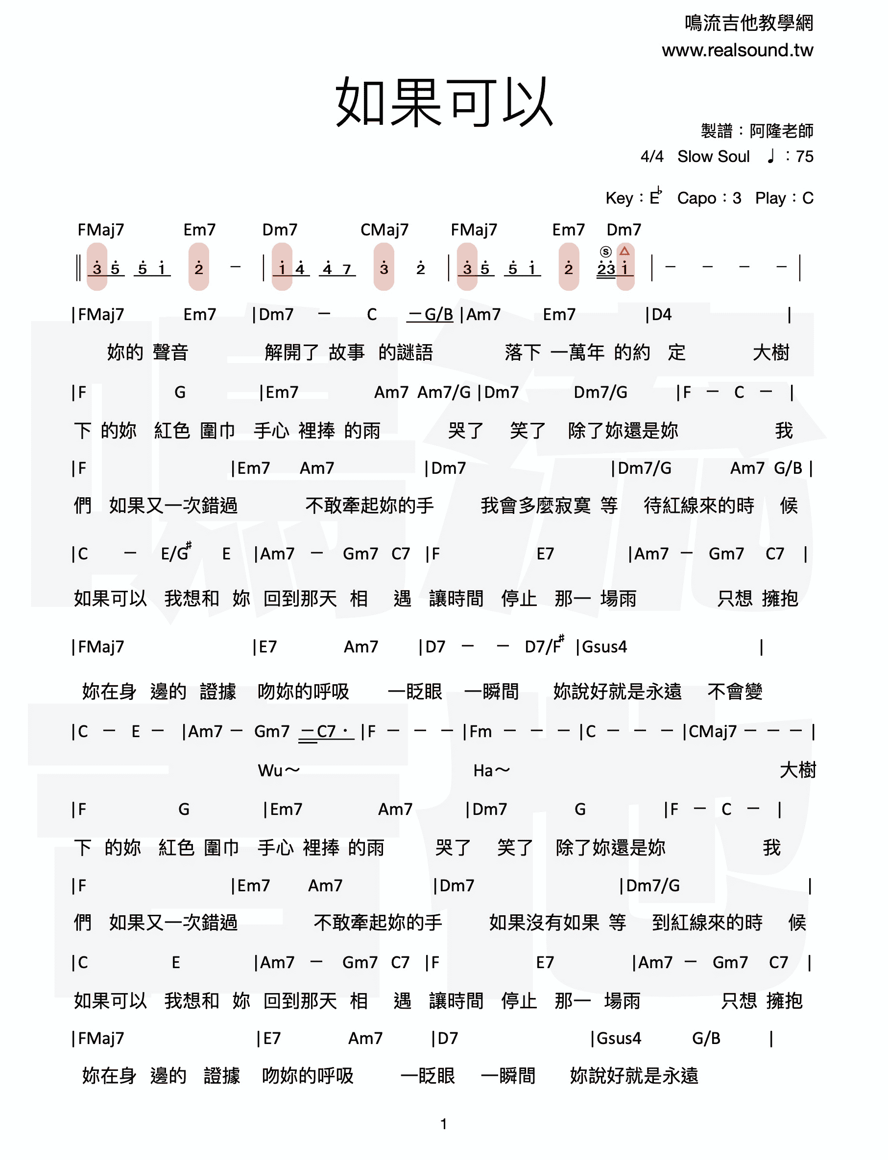 如果可以吉他譜