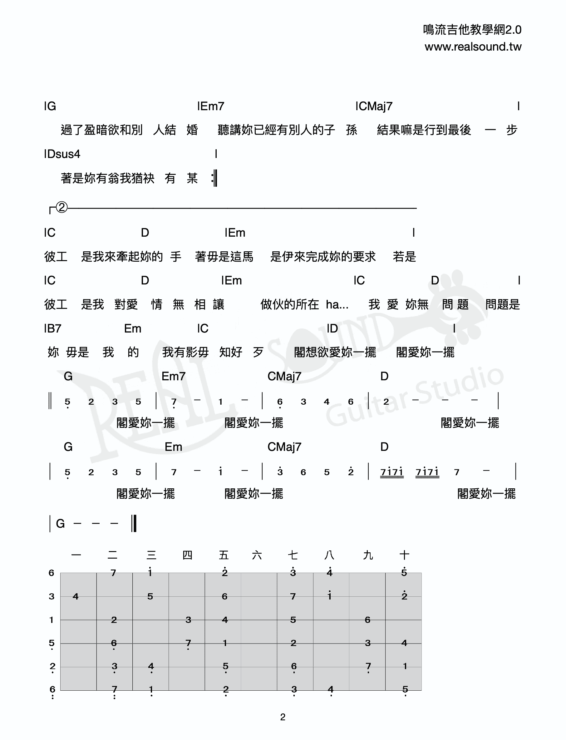 閣愛妳一擺-簡譜